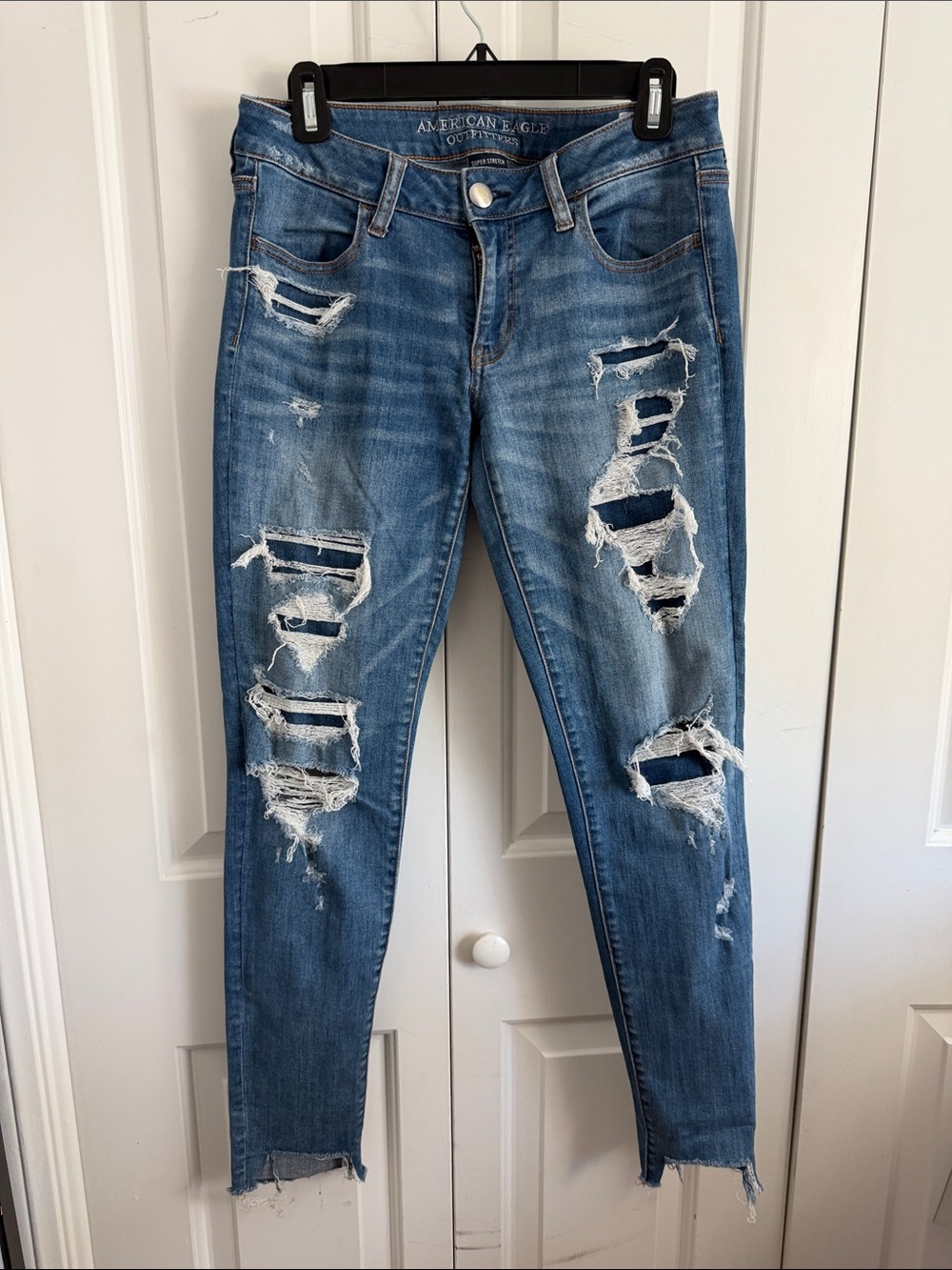 American Eagle Outfitters Blue Ripped Skinny Jeans for Women